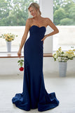 Dark Navy Sweetheart Mermaid Long Bridesmaid Dress