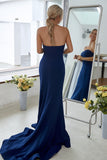 Dark Navy Sweetheart Mermaid Long Bridesmaid Dress
