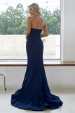 Dark Navy Sweetheart Mermaid Long Bridesmaid Dress
