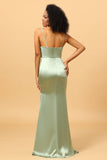 Silver Cowl Neck Satin Long Bridesmaid Dress With Side Slit