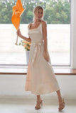 Champagne Square Neck Short Bridesmaid Dress With Slit