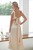 Champagne Square Neck Short Bridesmaid Dress With Slit
