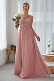 Vintage Mauve Chiffon Adjustable Straps Backless Long Bridesmaid Dress
