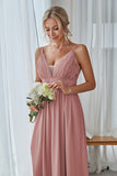 Vintage Mauve Chiffon Adjustable Straps Backless Long Bridesmaid Dress