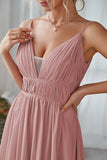 Vintage Mauve Chiffon Adjustable Straps Backless Long Bridesmaid Dress