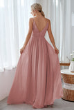 Vintage Mauve Chiffon Adjustable Straps Backless Long Bridesmaid Dress