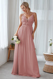 Vintage Mauve Chiffon Adjustable Straps Backless Long Bridesmaid Dress