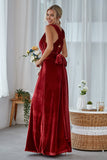 Burgundy A-Line Convertible Velvet Long Bridesmaid Dress