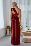 Burgundy A-Line Convertible Velvet Long Bridesmaid Dress