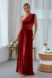 Burgundy A-Line Convertible Velvet Long Bridesmaid Dress