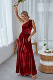 Burgundy A-Line Convertible Velvet Long Bridesmaid Dress
