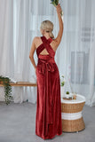 Burgundy A-Line Convertible Velvet Long Bridesmaid Dress