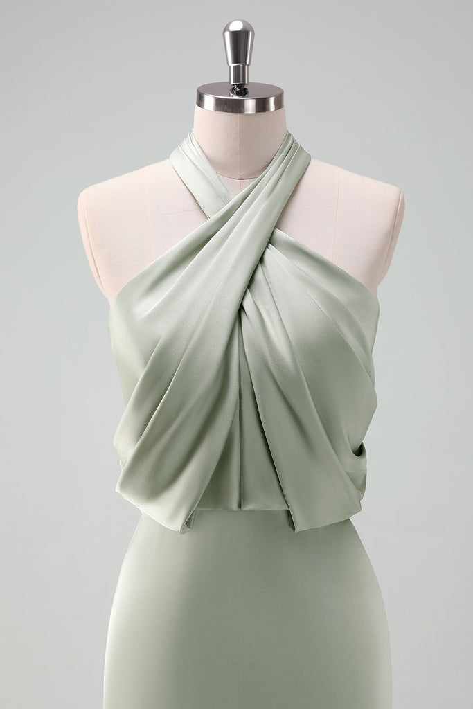 Dusty Sage Etui Neckholder Satin Langes Brautjungfernkleid aus Satin main image 0
