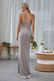Silver Sheath Cowl Neck Velvet Long Bridesmaid Dress