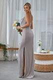 Silver Sheath Cowl Neck Velvet Long Bridesmaid Dress