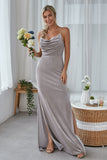 Silver Sheath Cowl Neck Velvet Long Bridesmaid Dress