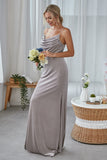 Silver Sheath Cowl Neck Velvet Long Bridesmaid Dress