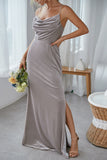 Silver Sheath Cowl Neck Velvet Long Bridesmaid Dress