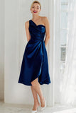 Cabernet Satin A Line One Shoulder Midi Bridesmaid Dress