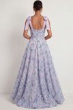 Light Purple Floral Thick Straps High Low Wedding Guest Dress with Bow