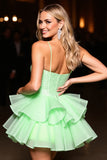 Sparkly Green Tulle Ruffled Corset Short Prom Dress