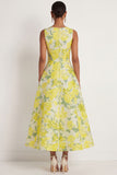 Daffodil Floral A Line Round Neck Sleeveless Long Formal Dress