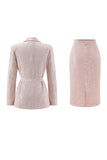 Sparkly Sequin Pink 2 Piece Pencil Midi Prom Suits with Sash