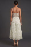 Light Green Floral Corset Spaghetti Straps Long Formal Dress