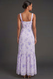 Floral Lilac Thick Straps Sheath Long Formal Dress with Slit
