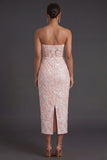 Pink Floral Appliqued Sheath Corset Long Formal Dress