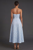 Sweetheart Blue Jacquard Floral A Line Long Formal Dress with Slit