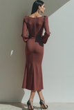 Desert Rose Satin V Neck Sheath Long Formal Dress with Slit