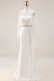 Sparkly White Mermaid High Neck Maxi Sequined Wedding Reception Dress