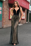 Black V Neck Embroidered Backless Mermaid Dress