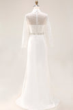 White Mermaid High Neck Maxi Wedding Reception Dress with Beading
