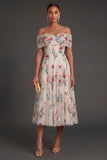 Black Floral A Line Embroidered Off the Shoulder Long Formal Dress