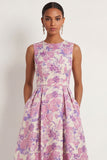 Floral Lilac A Line Round Neck Sleeveless Long Formal Dress