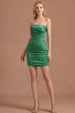 Dark Green A Line Ruched Strapless Long Prom Dress with Detachable Cape