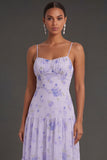 Floral Lilac Sheath Backless Spaghetti Straps Long Formal Dress