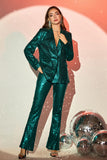 Sparkly Green Sequins Notched Lapel Women Suits with Belt