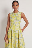 Daffodil Floral A Line Round Neck Sleeveless Long Formal Dress
