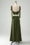 Olive Spaghetti Straps Corset Hollow Out Wedding Guest Dress with Slit