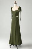 Dusty Sage A Line Corset Boning Cut Out Wedding Guest Dress with Slit