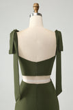 Olive Spaghetti Straps Corset Hollow Out Wedding Guest Dress with Slit