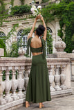 Olive Spaghetti Straps Corset Hollow Out Wedding Guest Dress with Slit