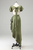 Twilight V Neck Satin Sheath Ruffled Asymmetrical Wedding Guest Dress