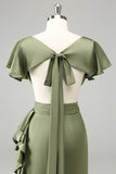 Twilight V Neck Satin Sheath Ruffled Asymmetrical Wedding Guest Dress