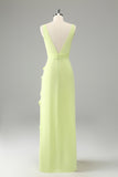 Terracotta V Neck Ruffled Flower Sheath Wedding Guest Dress with Slit