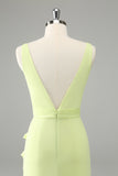Terracotta V Neck Ruffled Flower Sheath Wedding Guest Dress with Slit