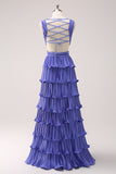 Purple Tiered Hollow Out A-Line Bridesmaid Dress with Slit